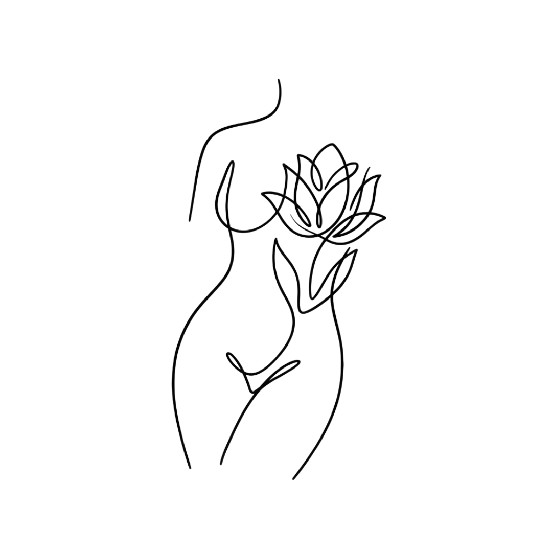 Line art of woman body contours with flower